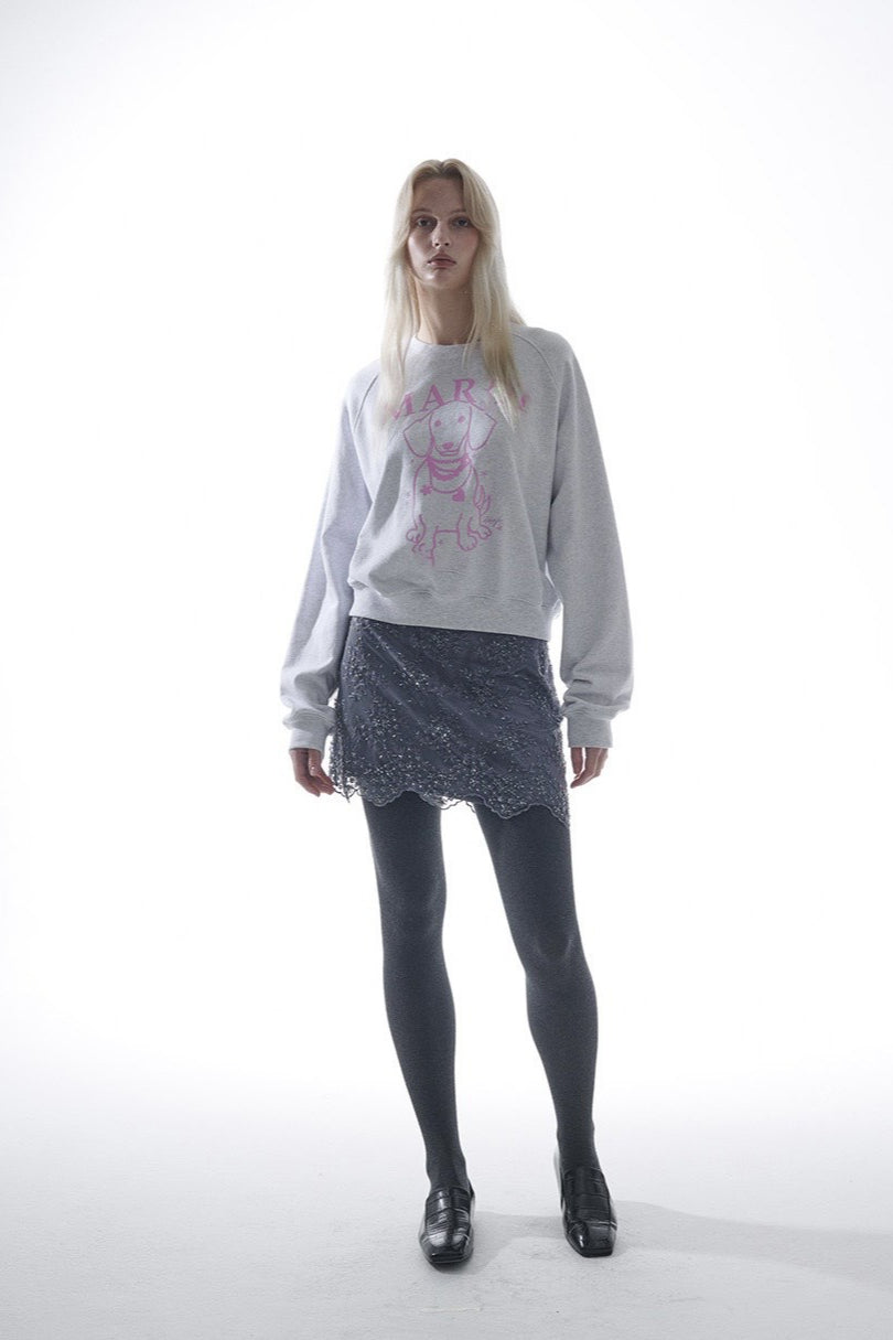 Rhinestone Dog Print Raglan Sweatshirt