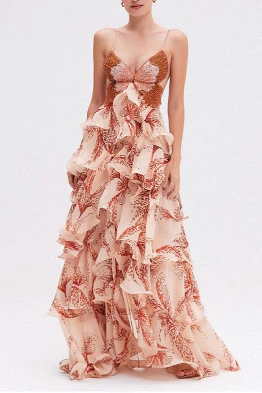 Schickes V-Ausschnitt Falten Boho Kleid