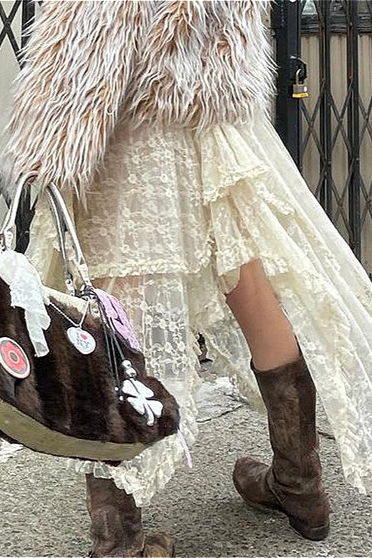 Lace Asymmetrical Maxi Skirt