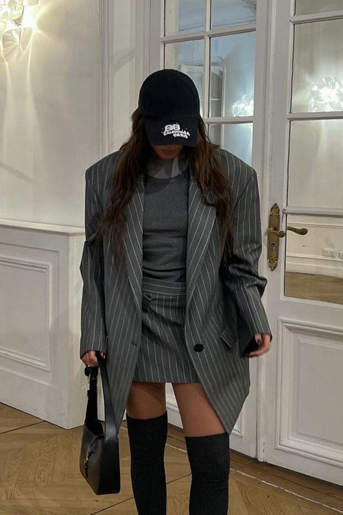 Fashion Striped Suit Blazer Two Piece Set