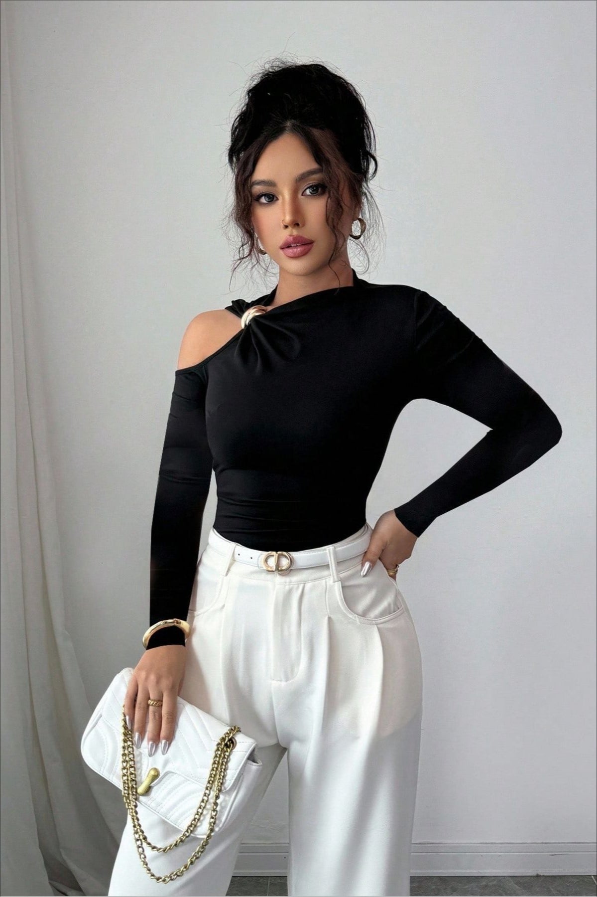 Metallic Trim Bodycon Knit Top