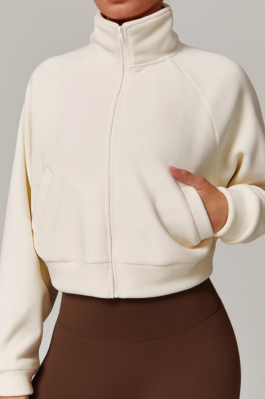 Chaqueta cálida para yoga con cremallera, cuello alto y forro de vellón, a prueba de viento