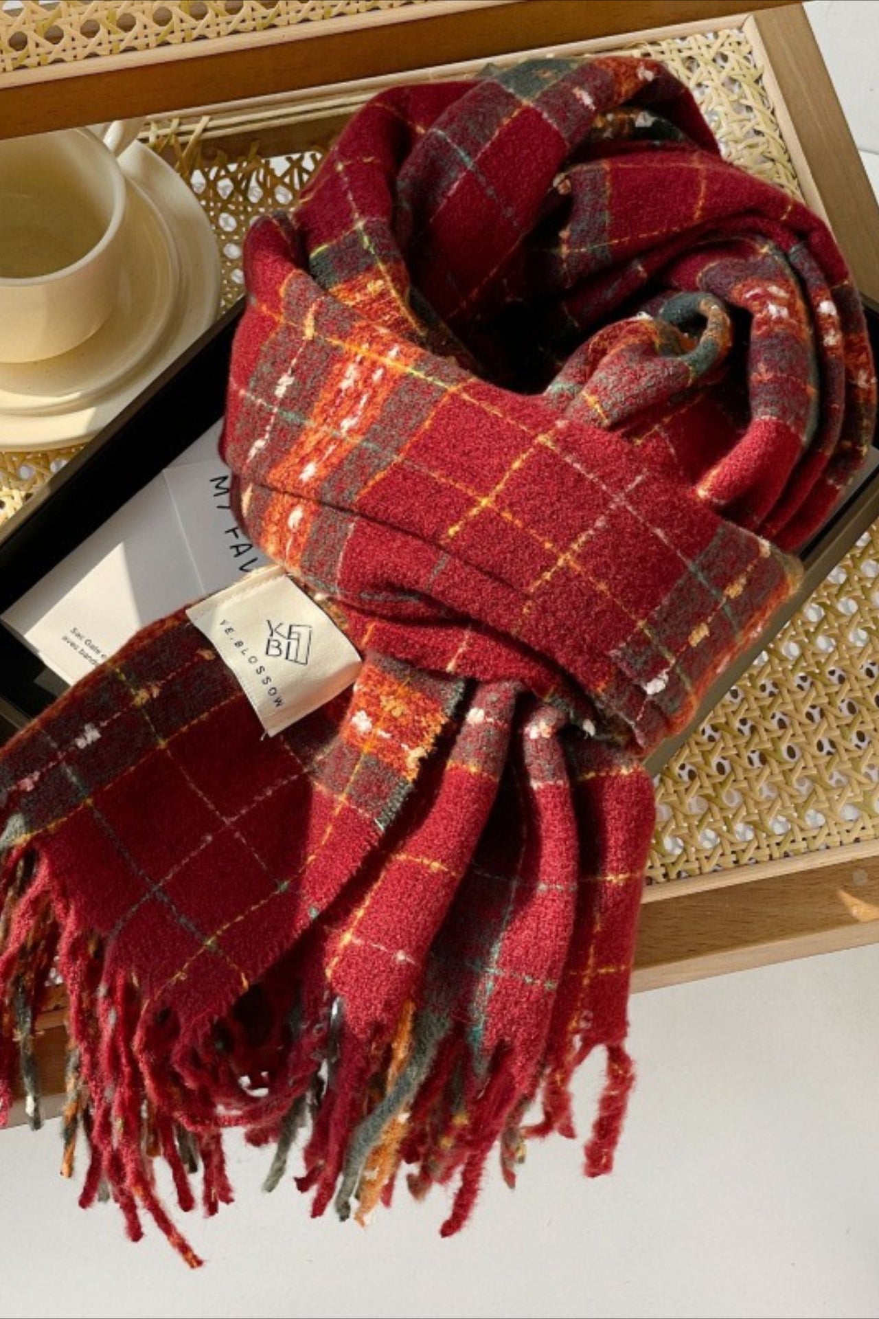 Soft Plaid Mohair Blend Scarf