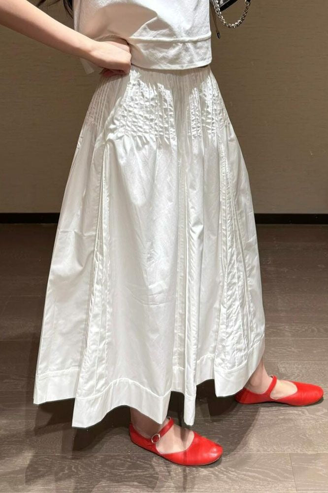 Sladká vysoká pasová jedinečná mladistvá bílá dlouhá sukně