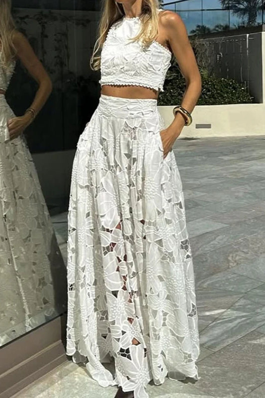 Krajkové průstřihy volné plážové dvoudílné bohémské šaty