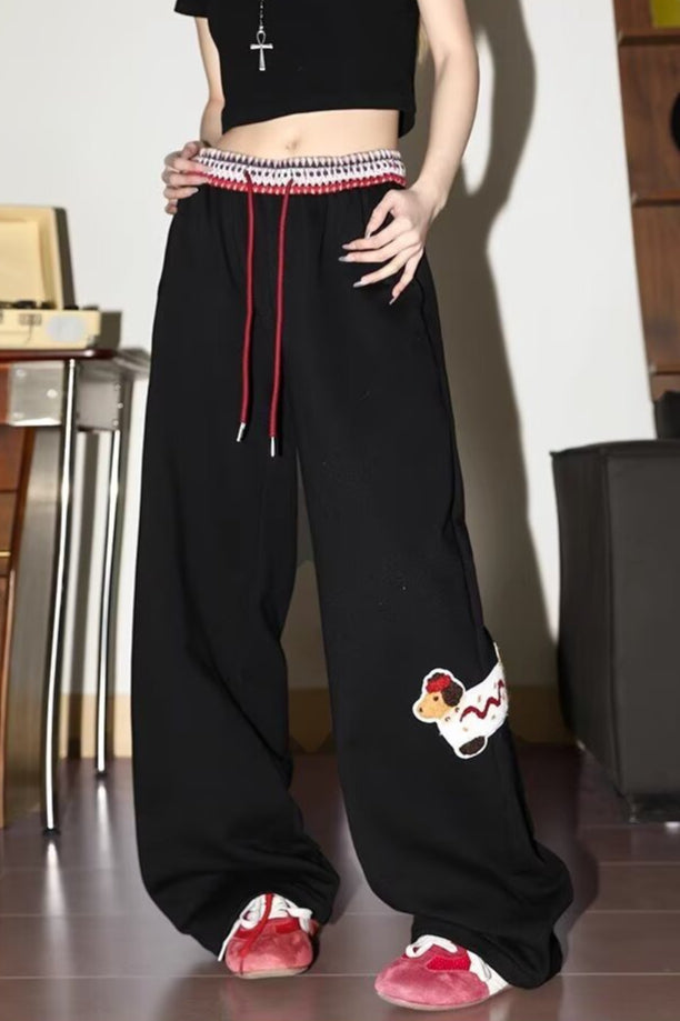 Print Loose Straight Leg Sweat Pants