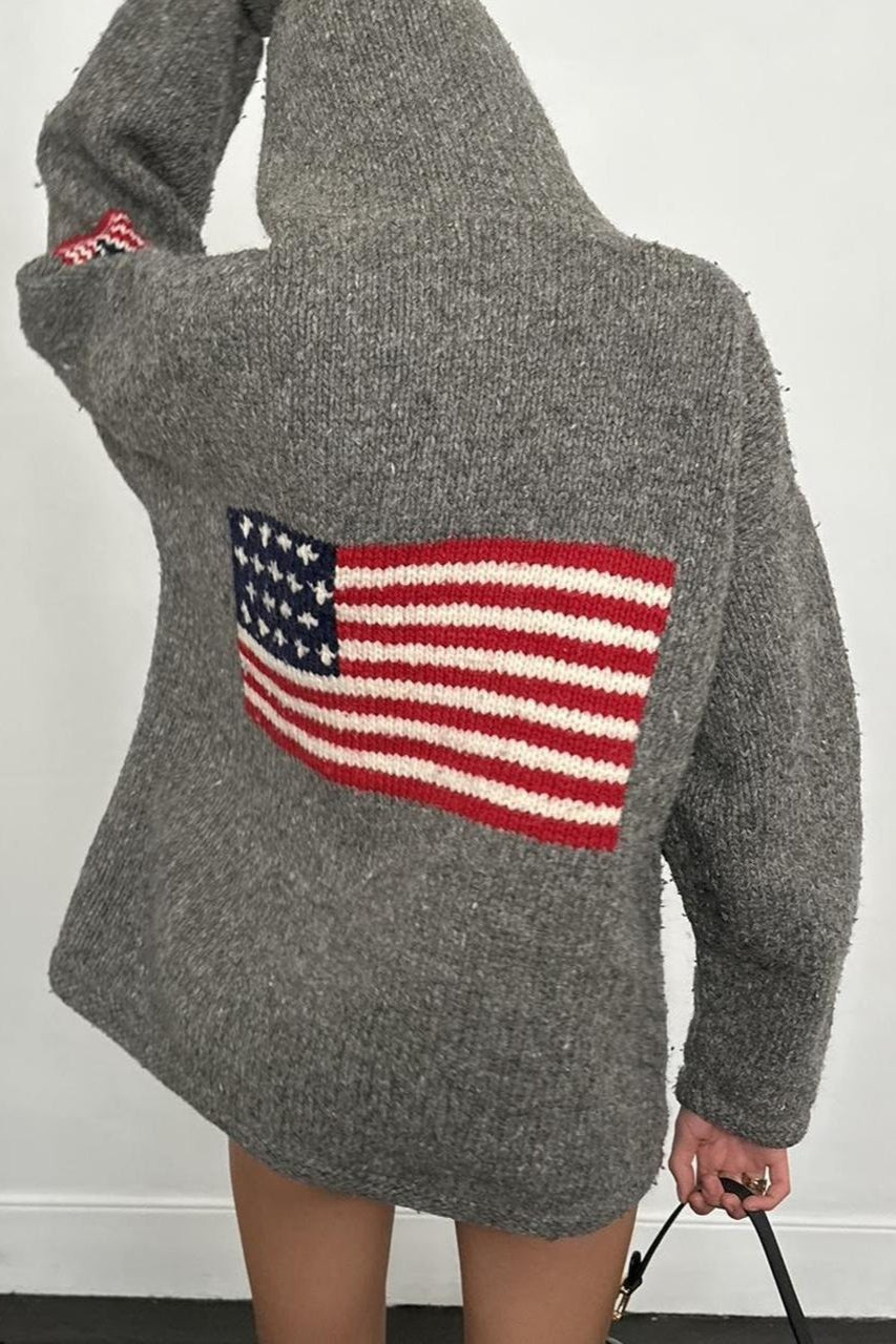 Moletom com Capuz, Zíper e Estampa Gráfica de Bandeira Chic