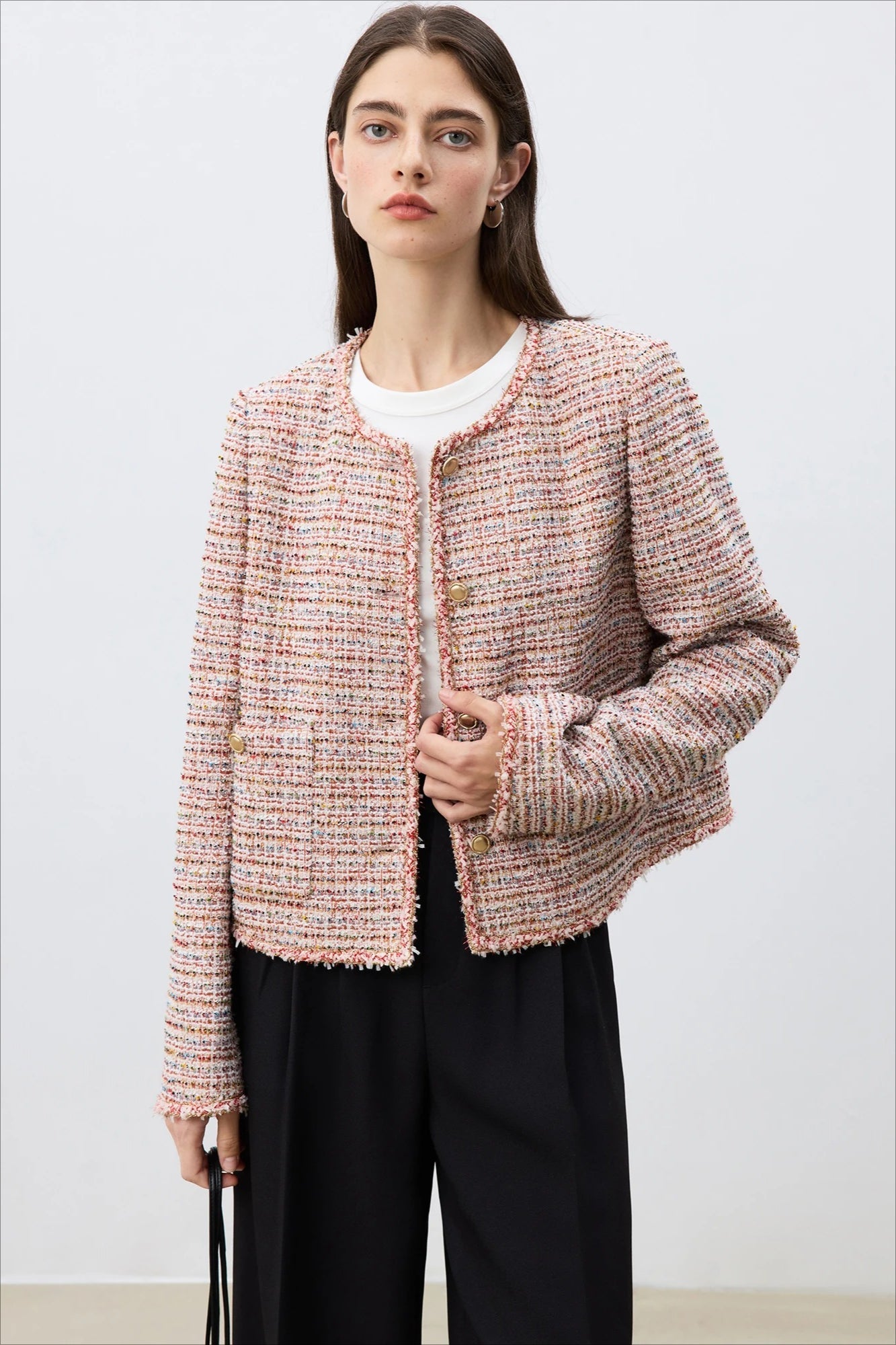 Round Neck Tweed Blend Jacket