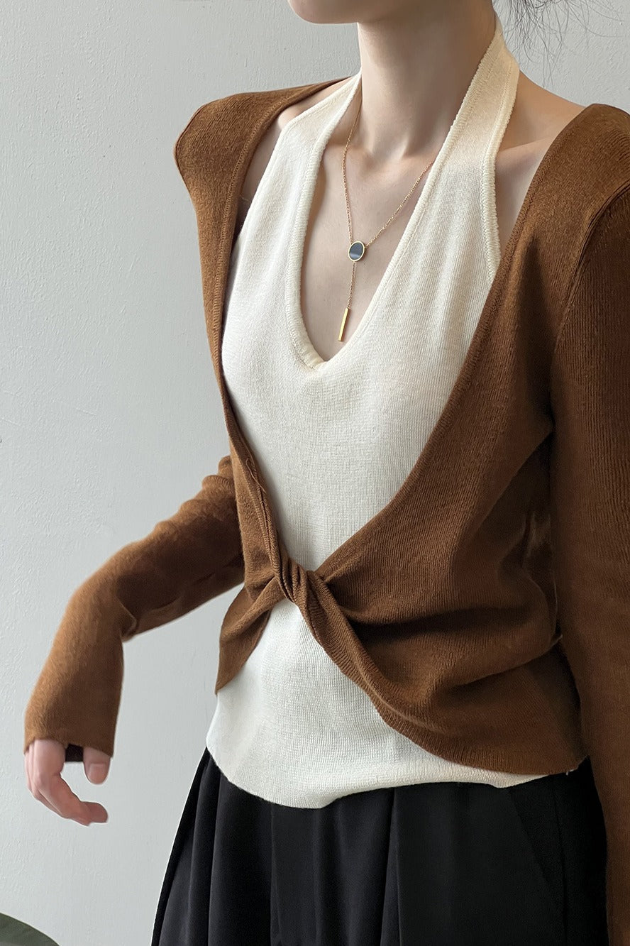 Dlouhé tričko s vrstveným patchworkovým halterem a dlouhým rukávem