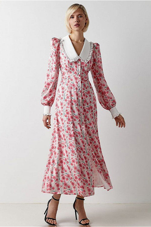 Kragen Tailliert Modisches Blumenkleid