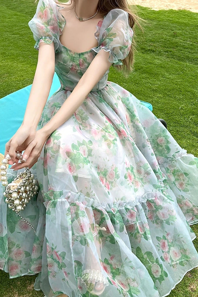Vestido Maxi Floral Vintage de Noche