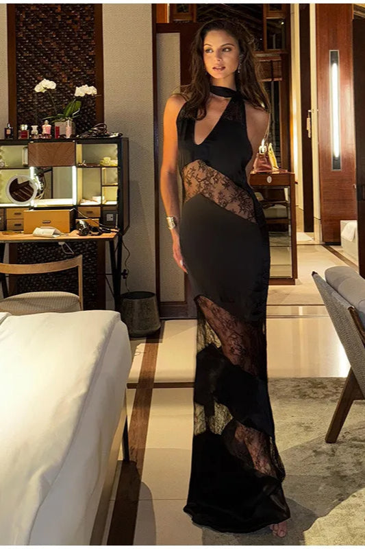 Vintage-Spitzenlangabendkleid im Boho-Stil