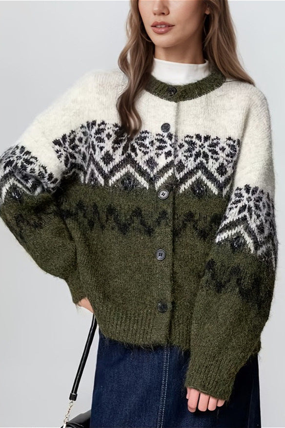 Retro Nordic Snowflake Knit Fair Isle Cardigan