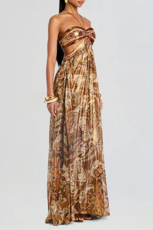 Trägerloses, geschnürtes, plissiertes Kleid im Bohème-Stil