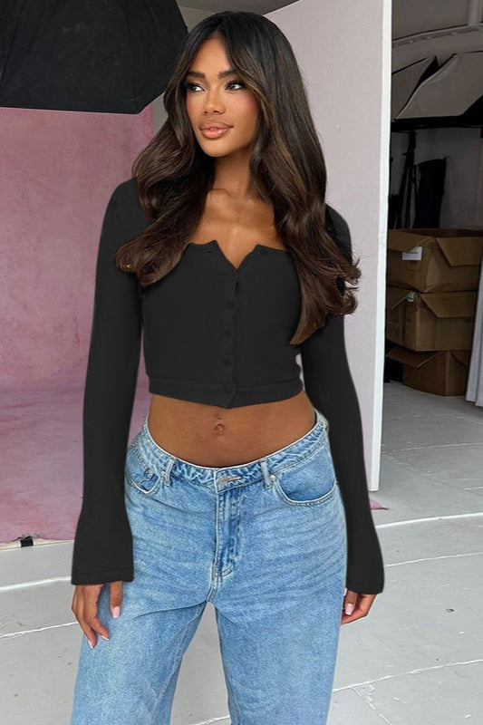 Fresh Knit Cropped Long Sleeve Blouse