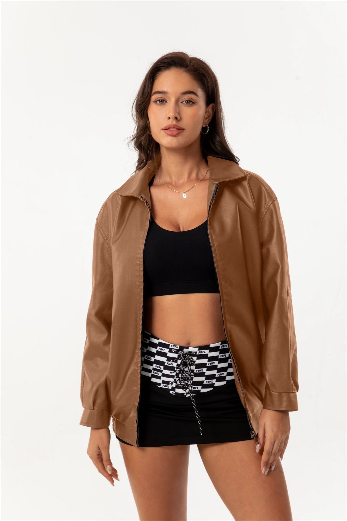 Oversized Lapel Leather Jacket