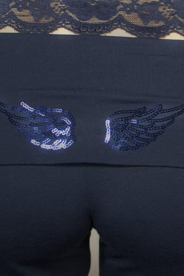 Solid Wing Sequin Embroidered Casual Pants