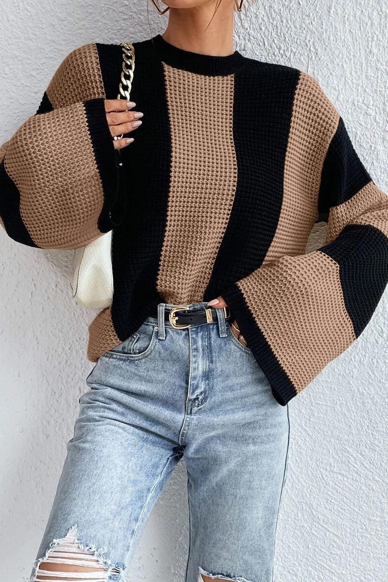 Unique Striped Crewneck Niche Stylish Knit Sweater
