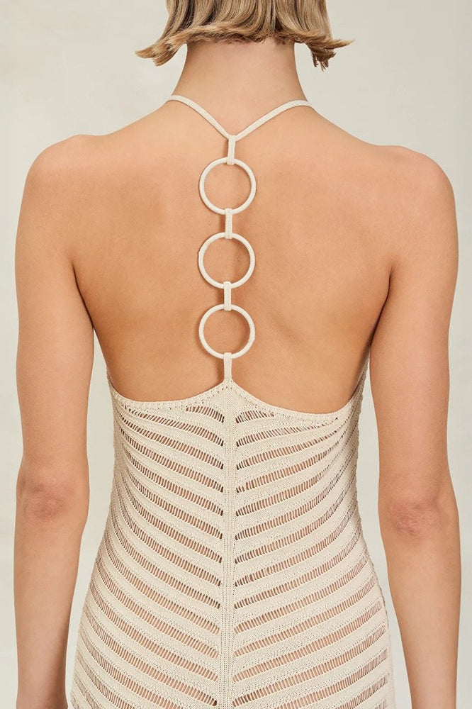 Vestido ajustado de punto con cuerpo hueco y cintura alta estilo bohemio