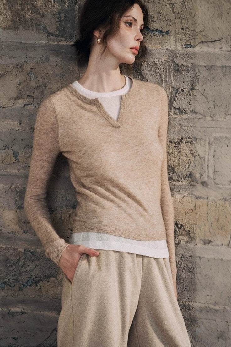 Wool Blend Layered Look Long Sleeve Tee
