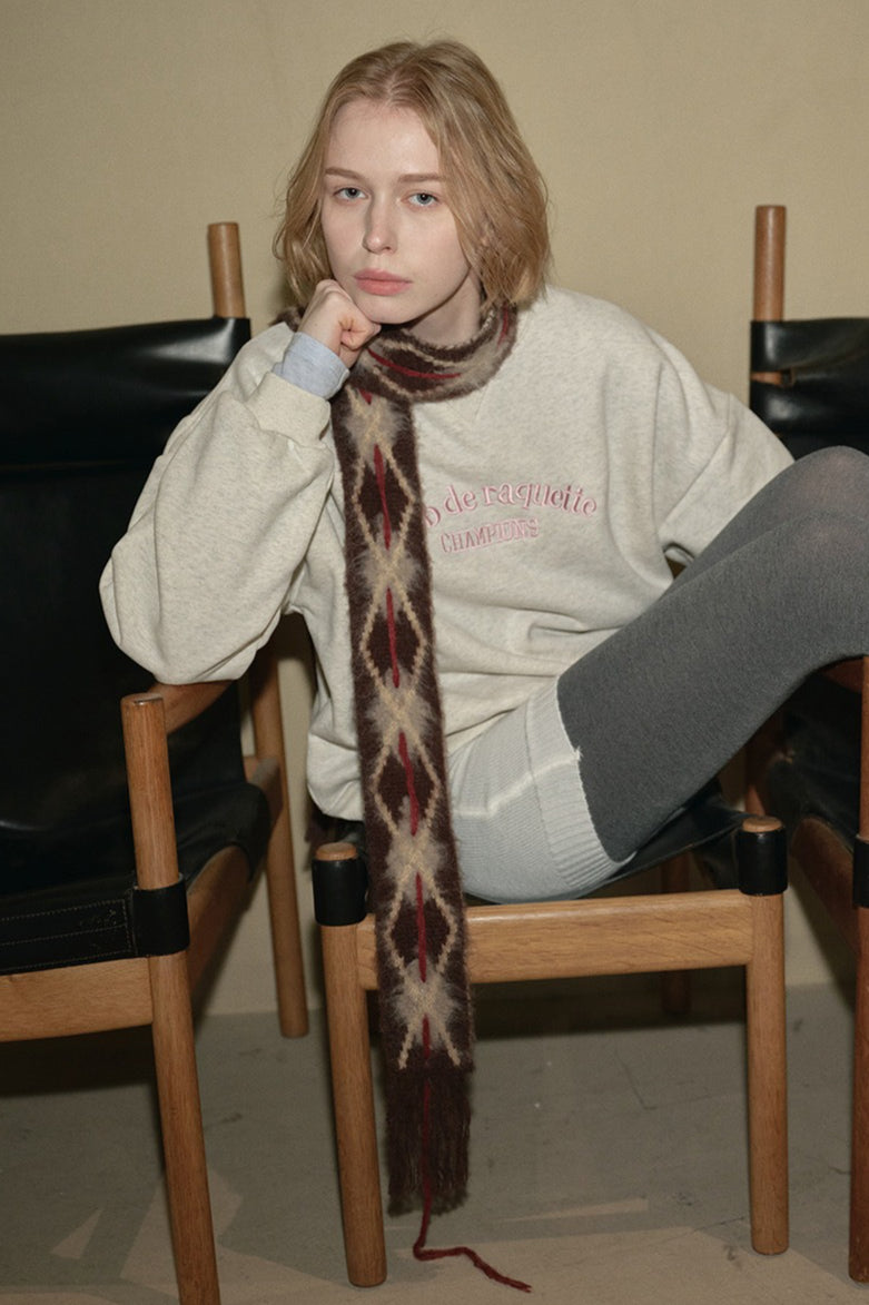 Argyle Knitted Slim Brushed Scarf