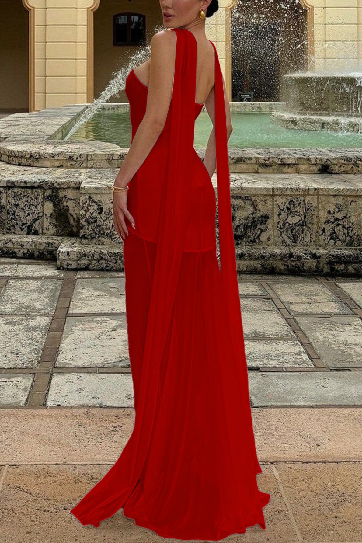 Draped Tie Sexy Mesh Patch Tube Prom Dress