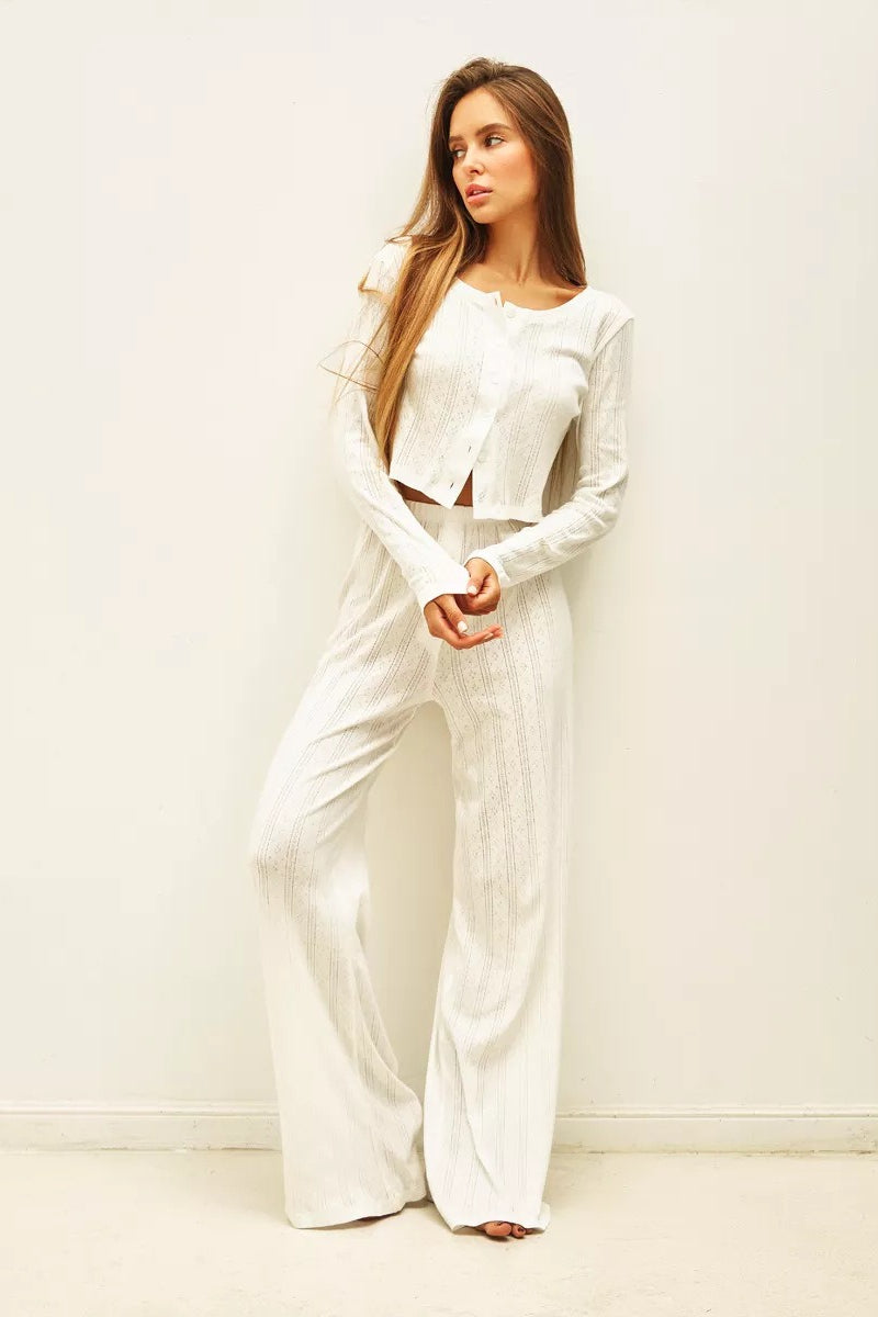 Soft Casual Cutout Jacquard Two Piece Set