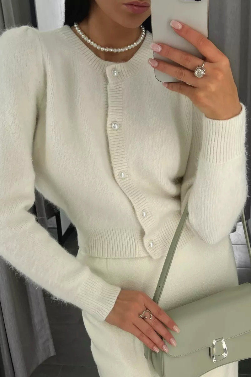 Cárdigan de punto de manga larga relajado y minimalista sólido