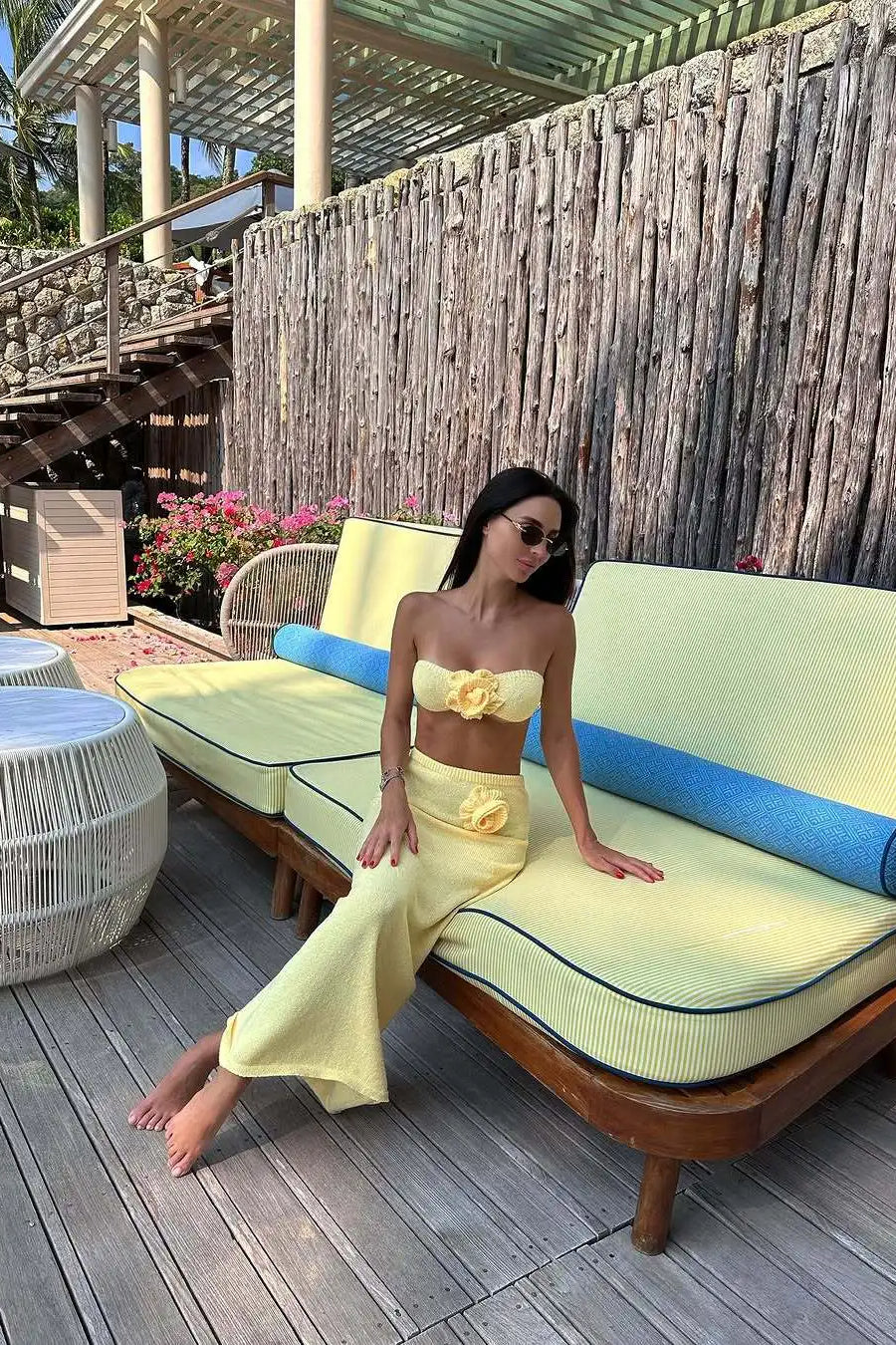 Pletené květinové šité trubkové šaty v bohémském stylu