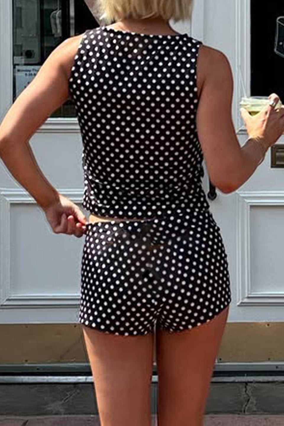 Lässiges gepunktetes Trägershirt Zweiteiler Set