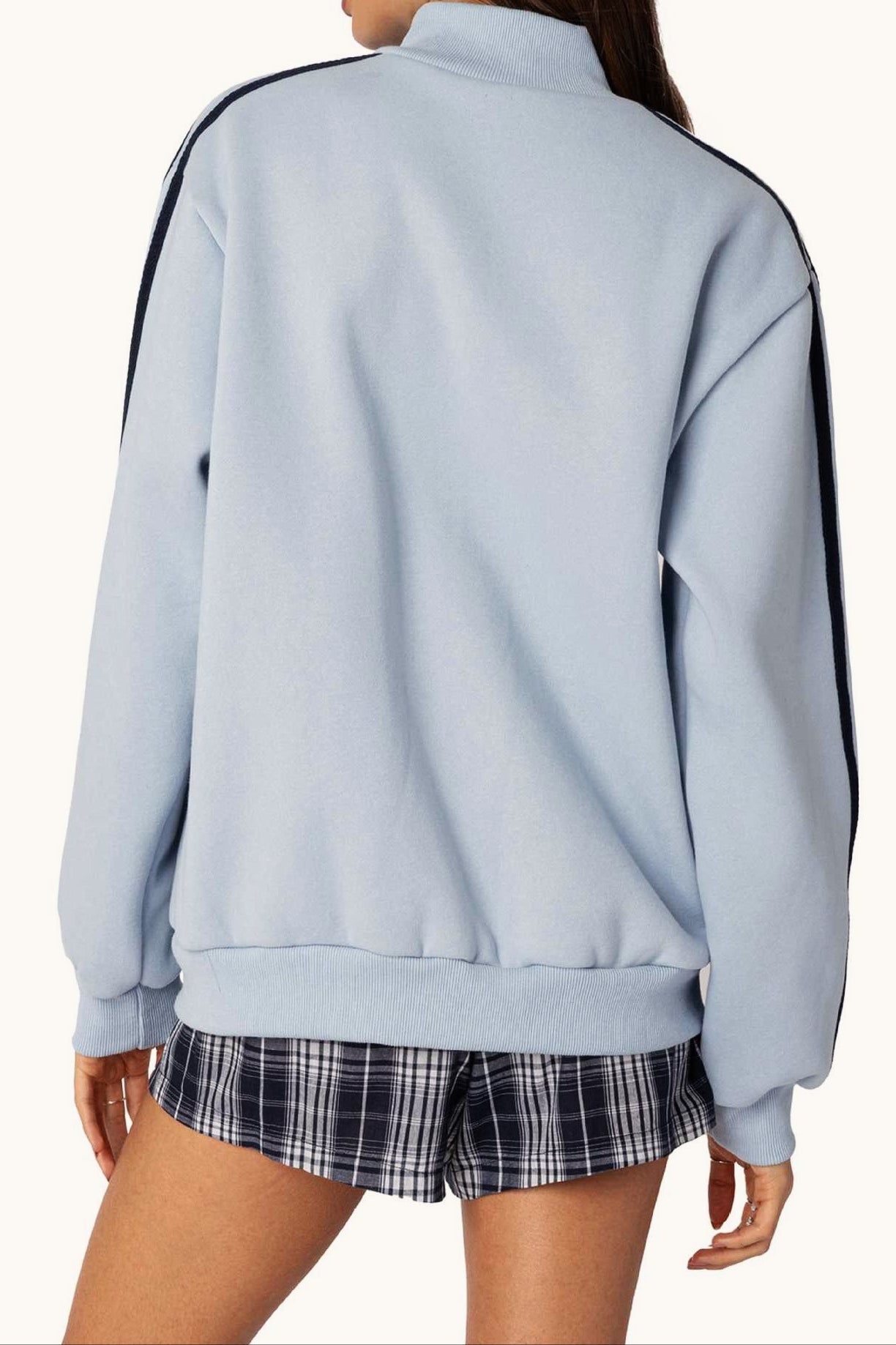Stitched Letter Loose Mock Neck Zip Sweatshirt