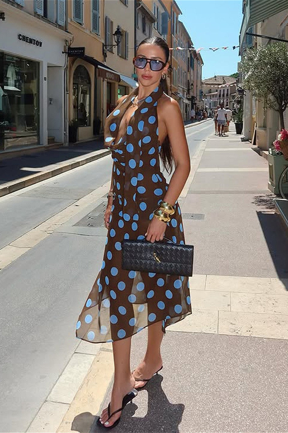 Zweiteiliges Set aus Netzstoff mit Farbblock und Tupfenmuster