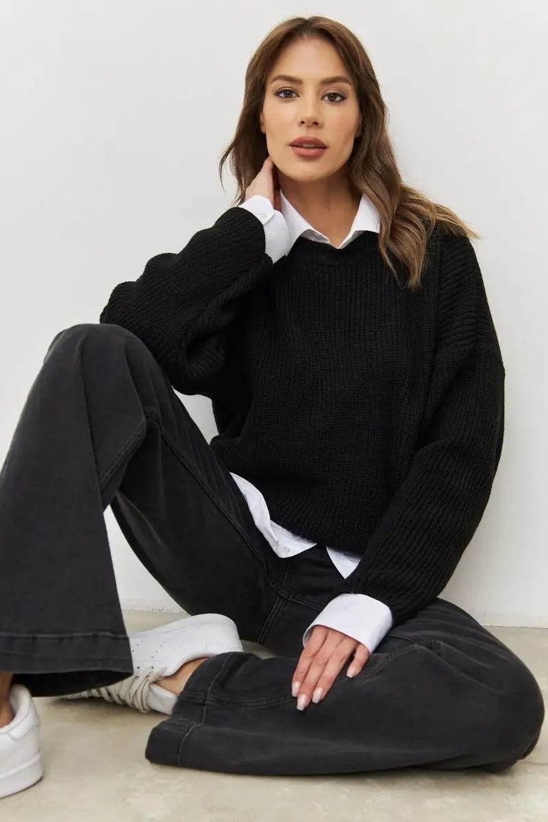 Solid Knit Crewneck Pullover Sweater