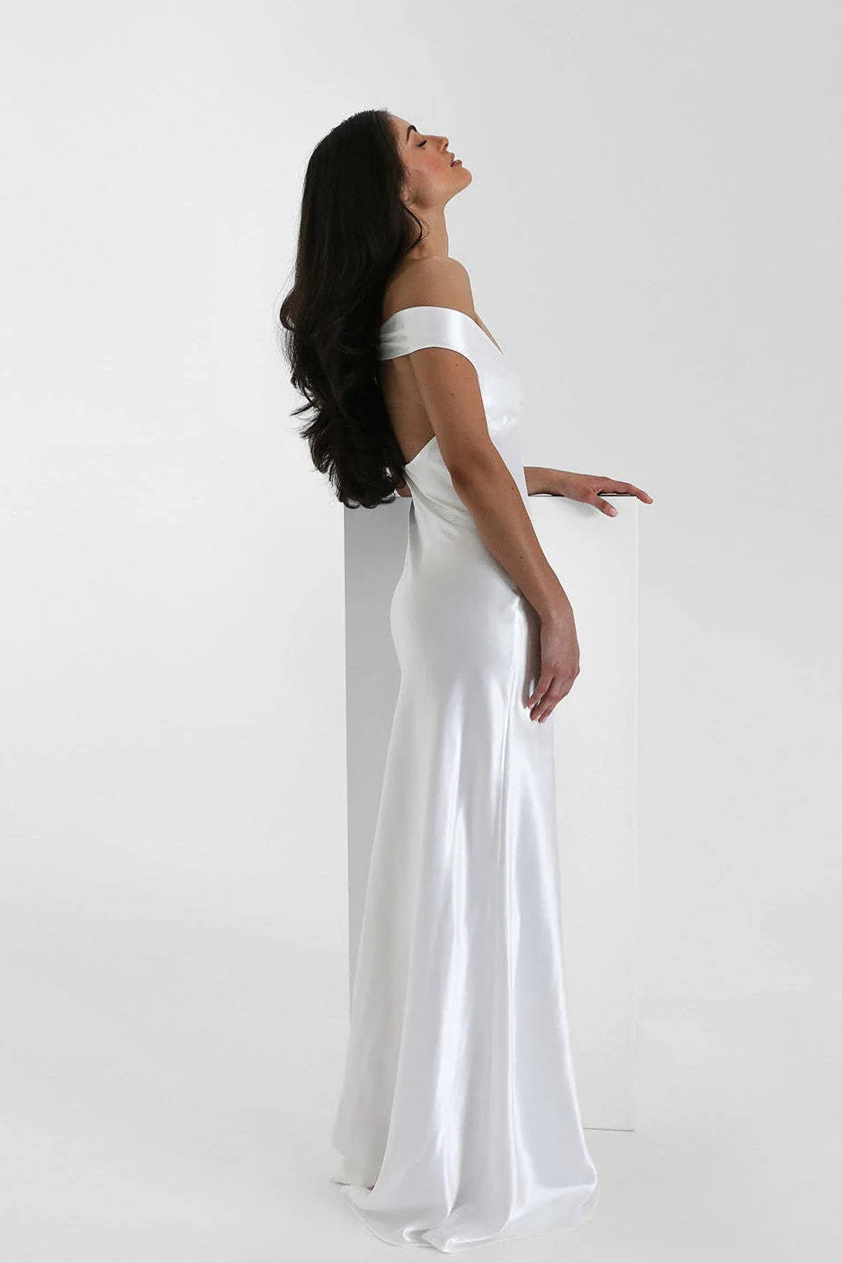 Vintage Satin Mermaid Off Shoulder Maxi Dress