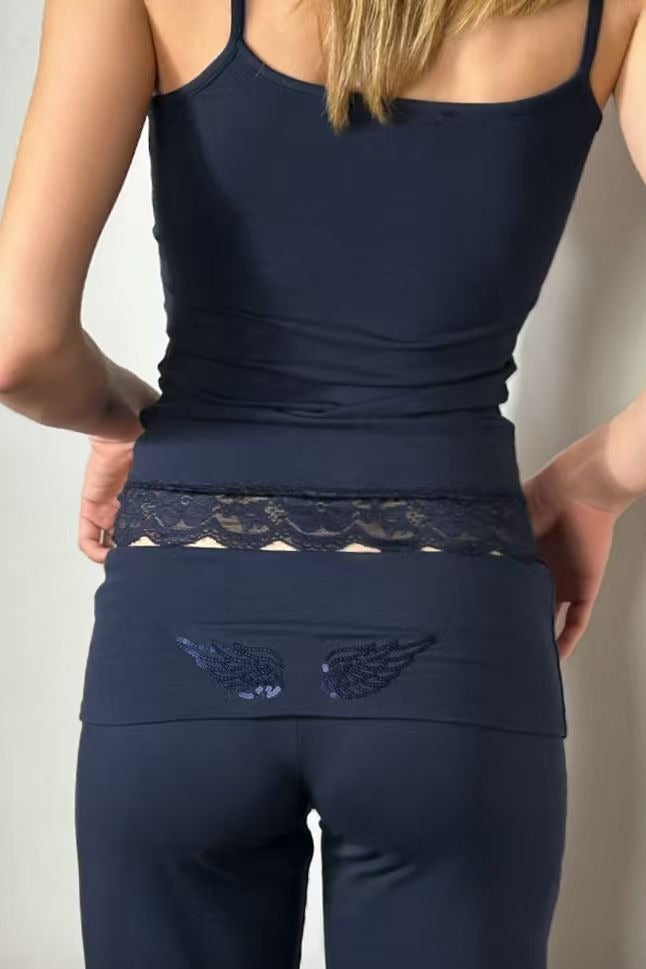 Solid Wing Sequin Embroidered Casual Pants