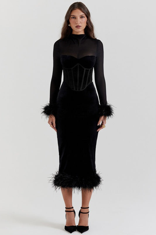 Strukturiertes Samt-Kuschel-Akzent-Kleid für den Abend