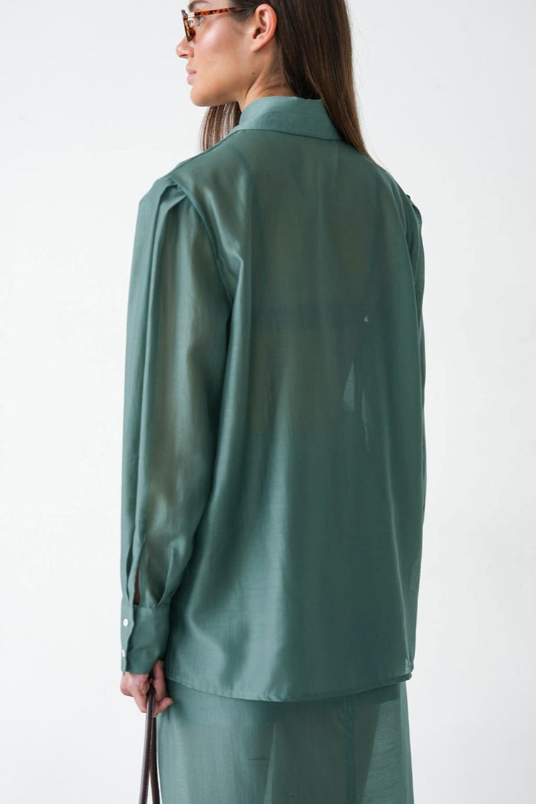 Vintage Collared Tencel Shirt Dress Two Piece Set