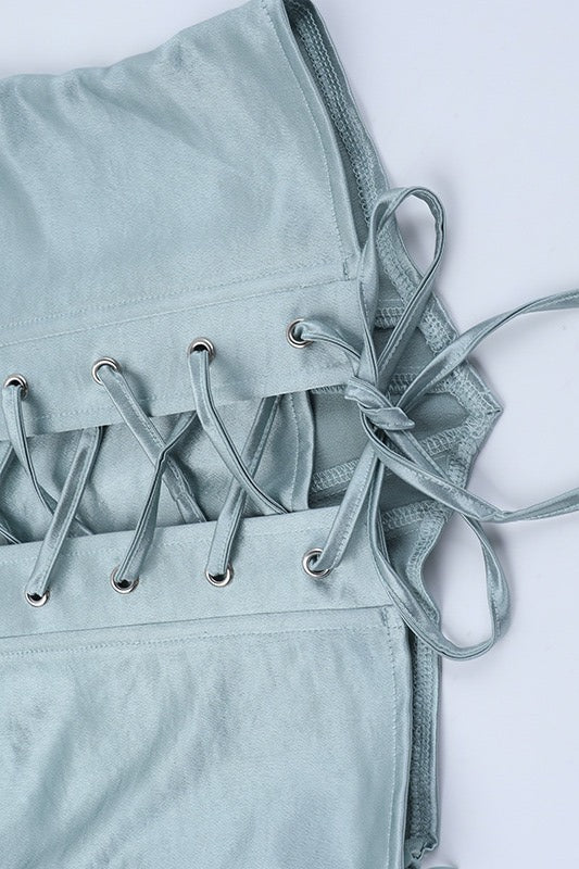 Sexy Boned Waist Cinch Back Tie Padded Cami Top