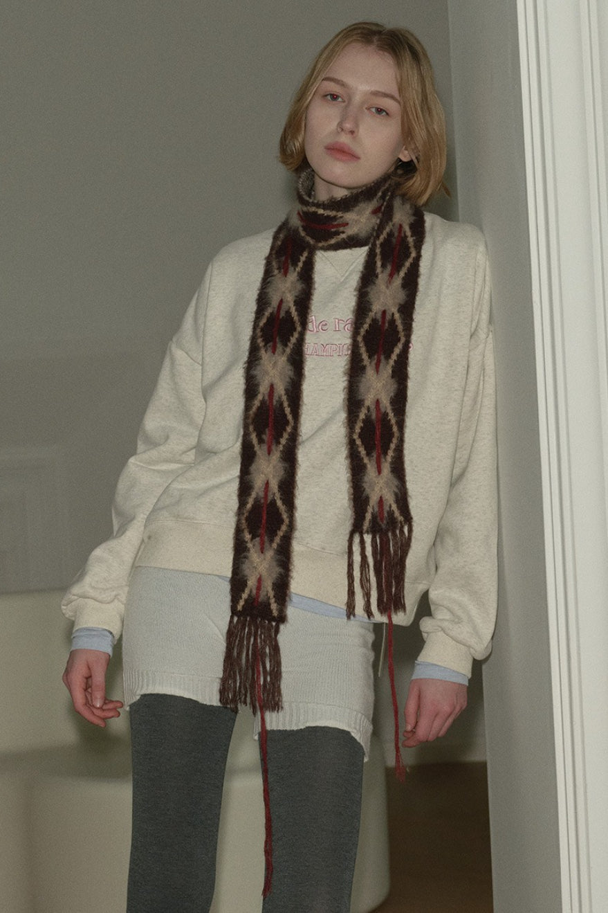 Argyle Knitted Slim Brushed Scarf