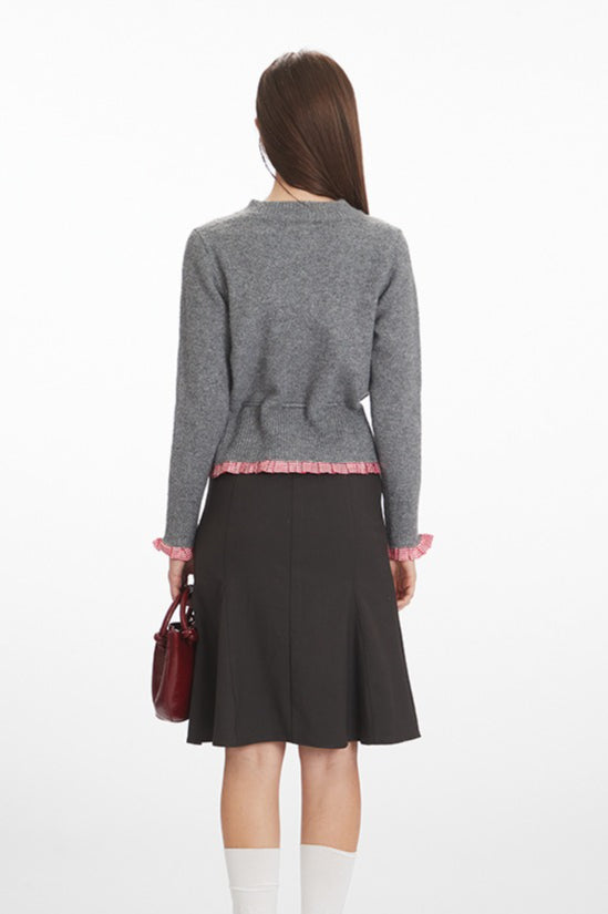 Waist-Cinched Cropped Knit Paneled Blouse