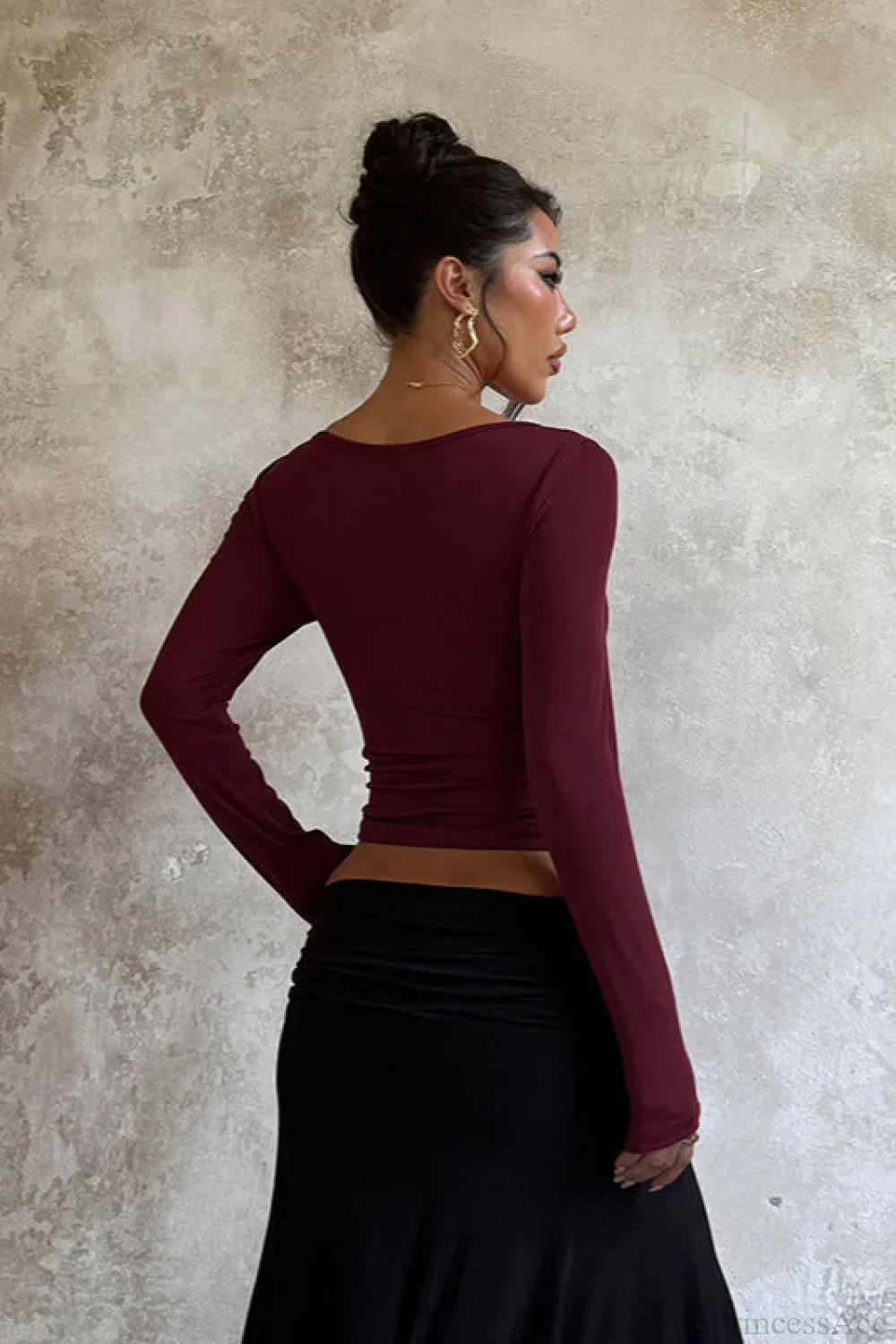 3D Rhinestone Fitted Long Sleeve Tee