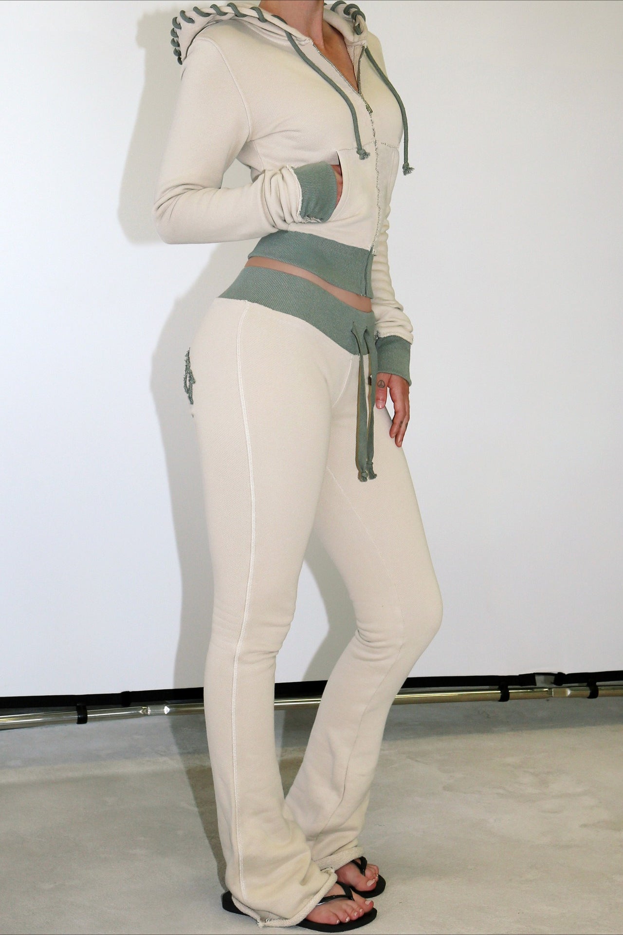 Cropped Hooded Letter Print Cardigan Two Piece Set