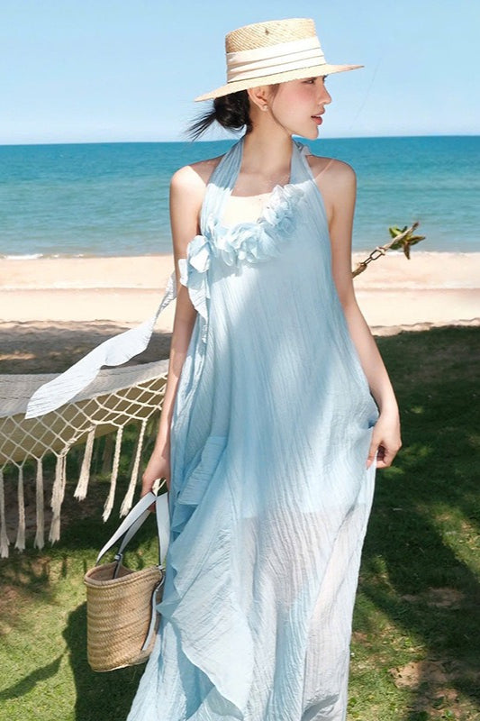 Träger Elegantes Schlankes 3D Blumen Maxi-Kleid