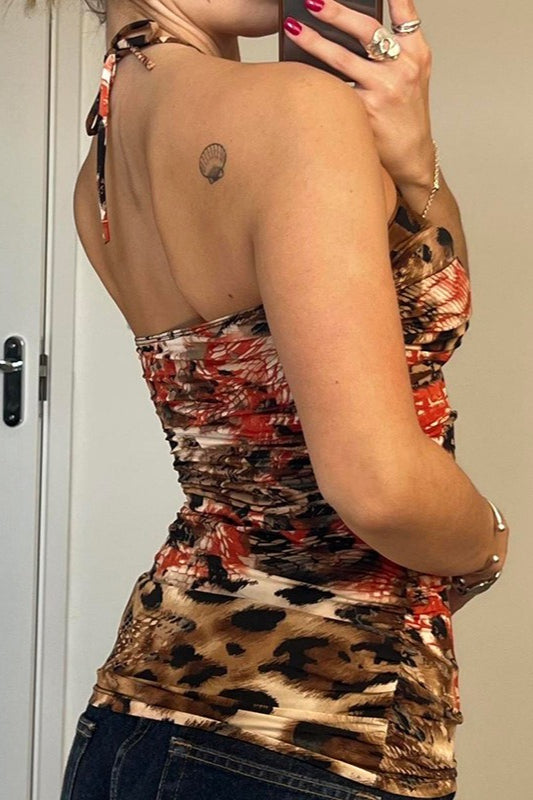 Rückenfreie Bluse mit Trägern und Muster