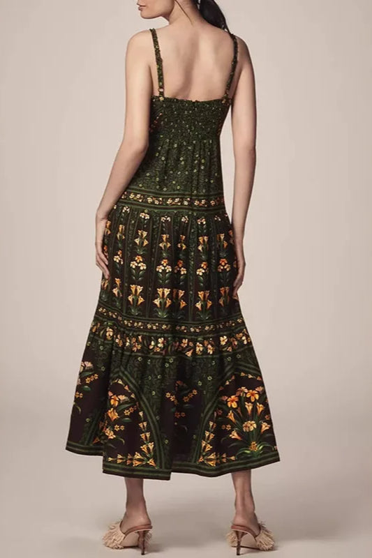 Abito Boho a Linea A con Stampa Vintage Etnica