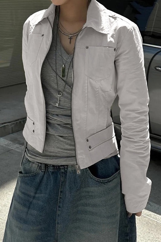 Chaqueta de trabajo de color sólido con cierre de cremallera