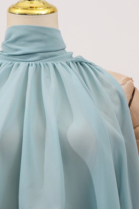 Süße unregelmäßige Stehkragen lockere einfarbige Neckholderbluse