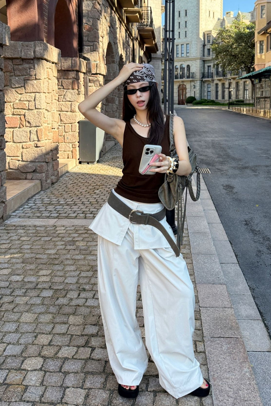 Street Style Loose Fit Spliced Wide Leg Pants
