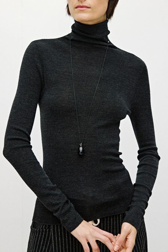 Solid Color Washable Wool Turtleneck Long Sleeve Tee