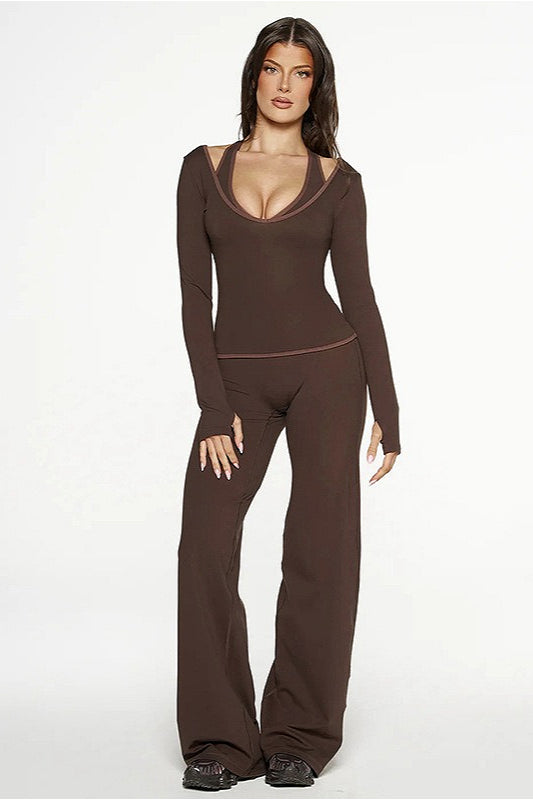 Farbblock Freizeit Schlank Dreiteiliges Set